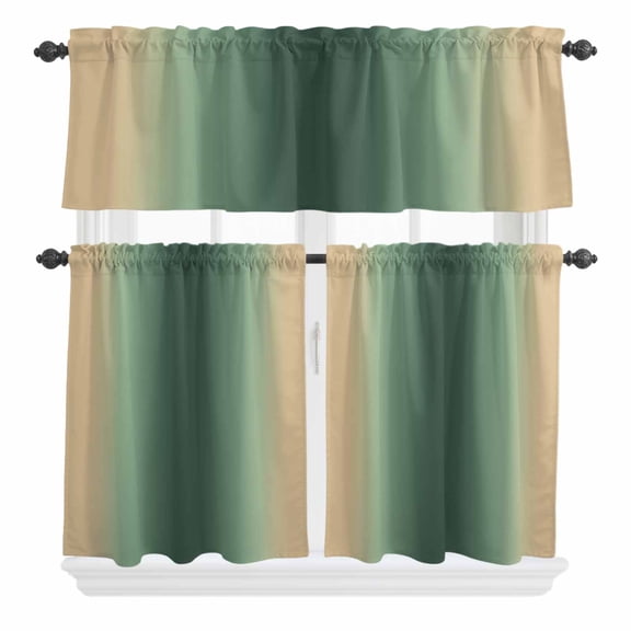 3 Piece Kitchen Curtains and Valances Set Green Yellow Ombre Cafe Curtains 36 Inch Length Farmhouse Modern Gradient Art Valance & Tier Curtain for Living Room Bedroom Small Window 54"x18" 27"x36"*2