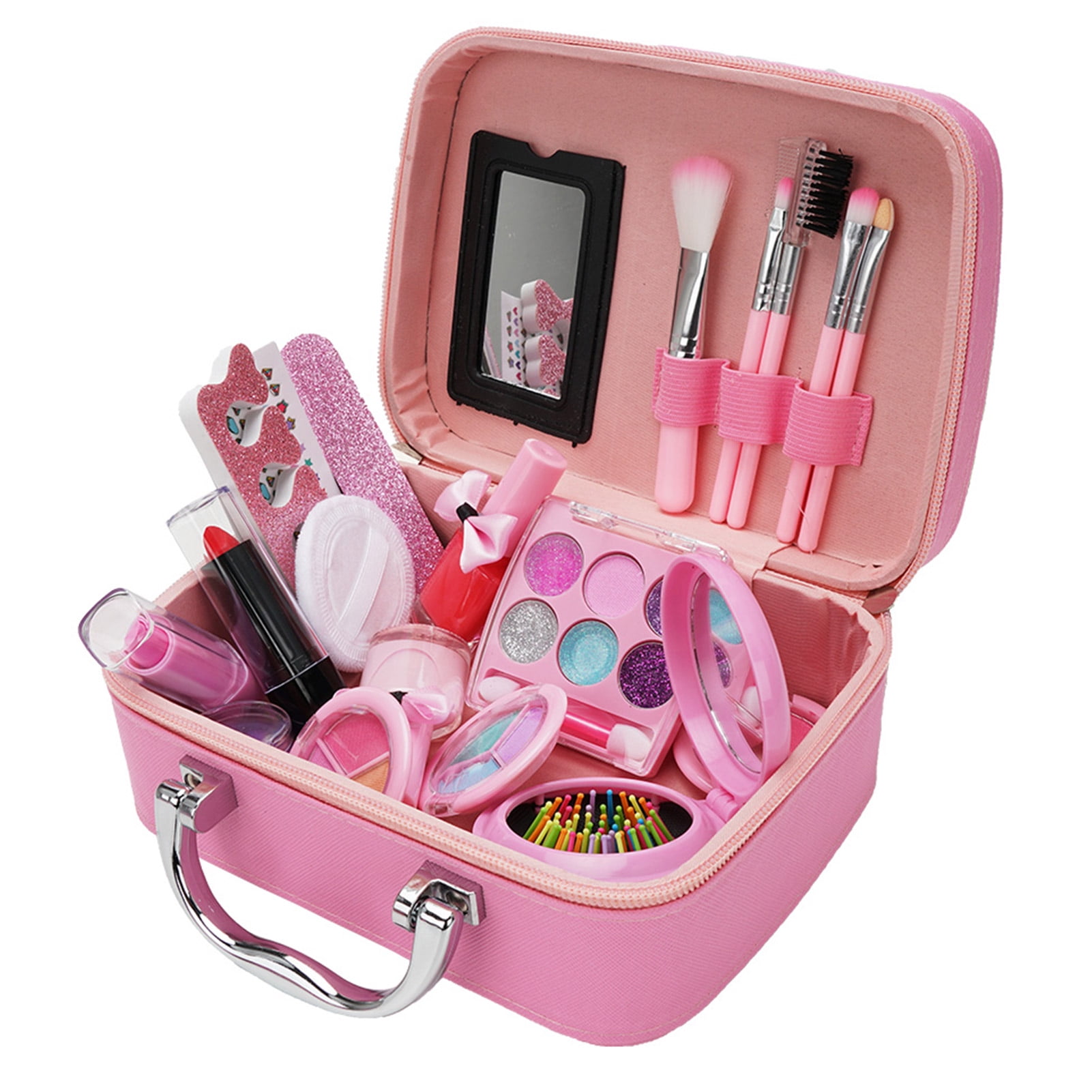 LOTFUN Kit de maquillage pour enfant - 34 pièces - Avec outils de coiffure  - Princesse - Jeu de rôle pour Halloween, Noël, an