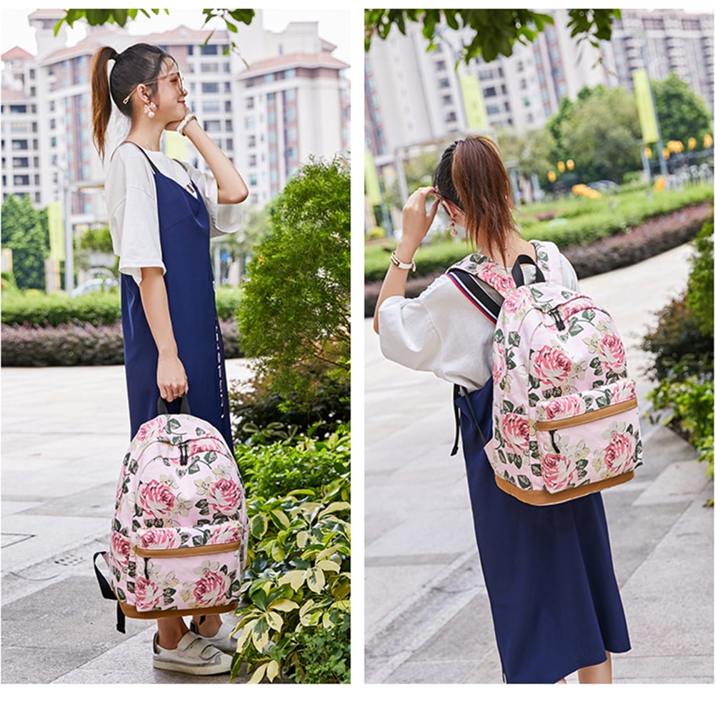 Kepooman 3Pcs Women' s Flower Prints Backpack with Lunch Box Pencil Case, Ladies Laptop School Bookbag Set for Outdoor Shopping Hiking, Pink Kepooman 3Pcs Women' s Flower Prints Backpack with Lunch Box Pencil Case, Ladies Laptop School Bookbag Set for Outdoor Shopping Hiking, Pink