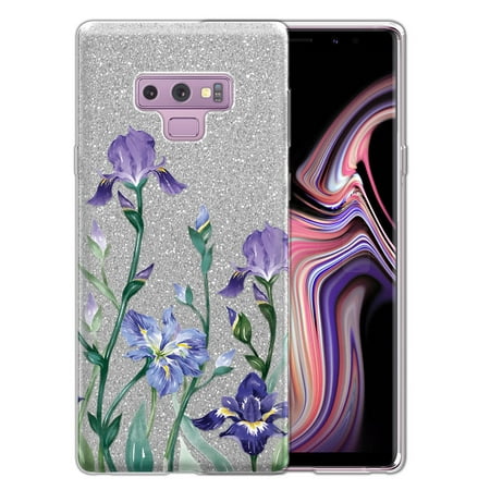 FINCIBO Silver Gradient Glitter Case, Sparkle Bling TPU Cover for Samsung Galaxy Note 9, Irises