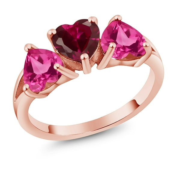 Gem Stone King 2.56 Cttw Red Created Ruby and Pink Created Sapphire 18K Rose Gold Plated Silver Ring for Women | Gemstone Birthstone (Size 6)