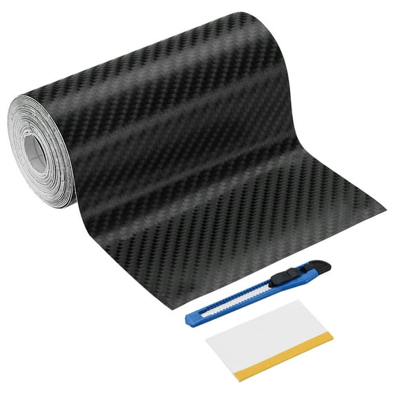 1 Set 4D Carbon Fiber Vinyl Wrap 3.94" x 16ft Self-Adhesive Car Sticker Waterproof Wrap Roll for DIY Decor Automotive Exterior Interior Protection with Scraper Tool, Black