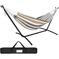 Ezone Adjustable Hammock Bed with Space Saving Steel Stand - Portable, Easy Set Up Indoor/Outdoor Hammock for Two
