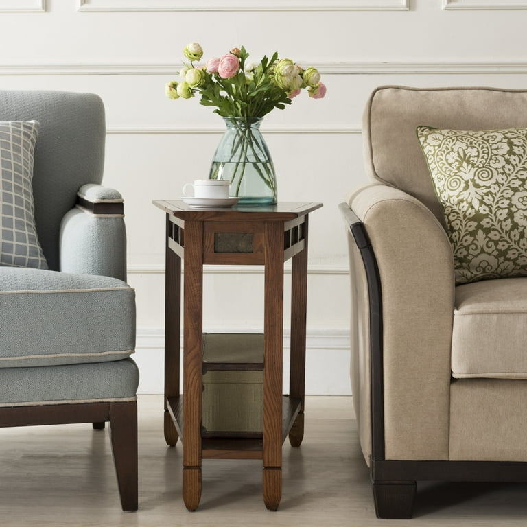 Leick Home 10056 Recliner Wedge Table, Rustic Oak with Shelf