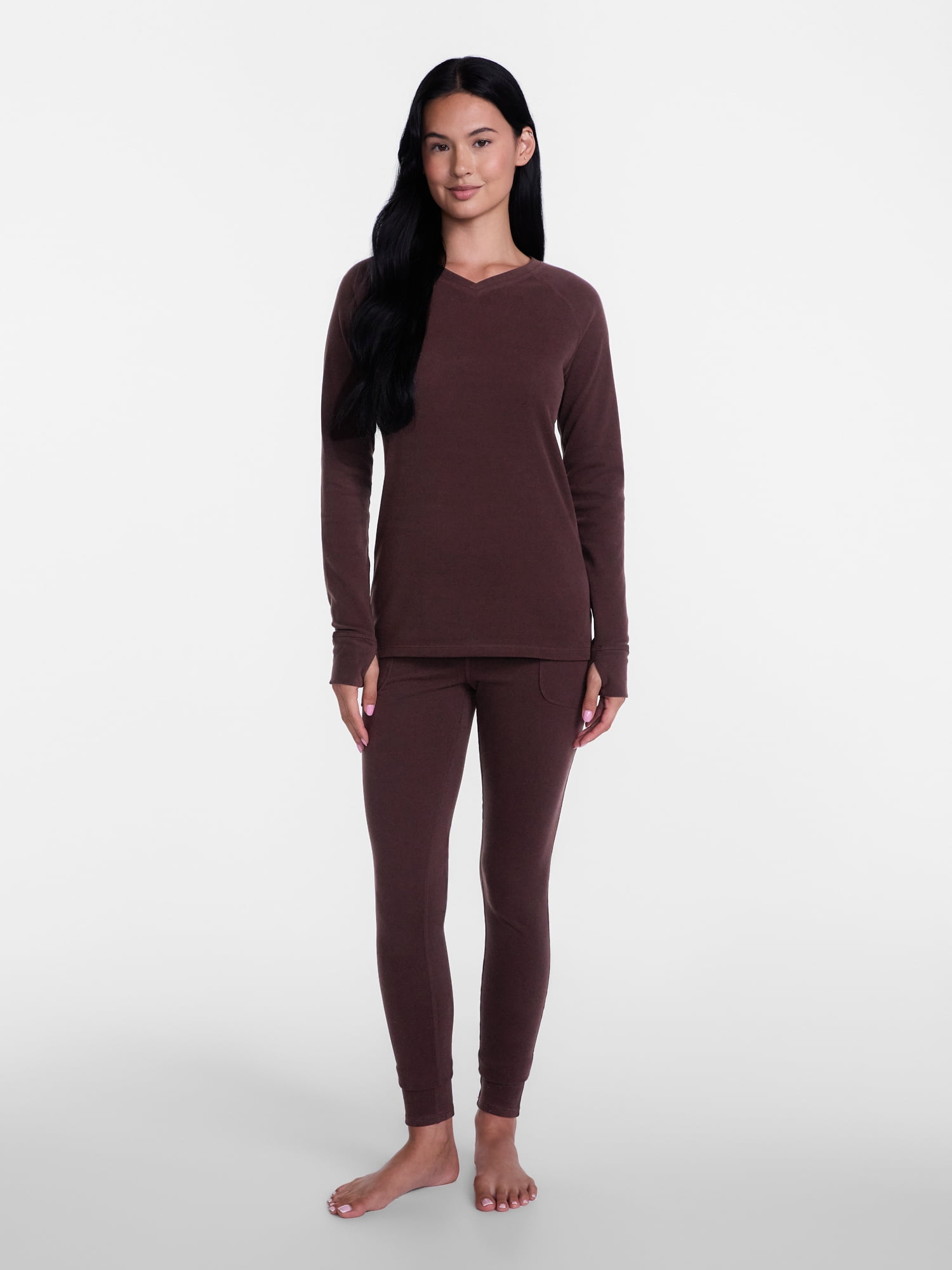 ClimateRight by Cuddl Duds Women’s Warmest Therma Suede Long Sleeve V Neck Thermal Base Layer Top, Sizes XS to 4X