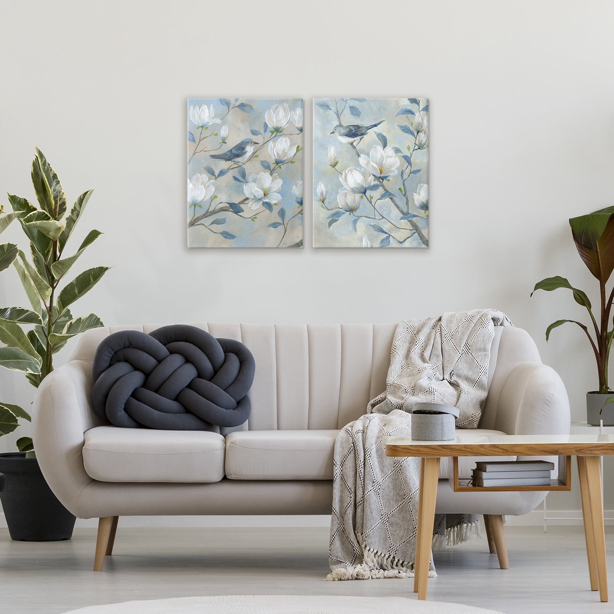 Stupell Industries Blue Birds in Magnolia Tree 2 Piece Canvas Wall Art Set, design by Nan