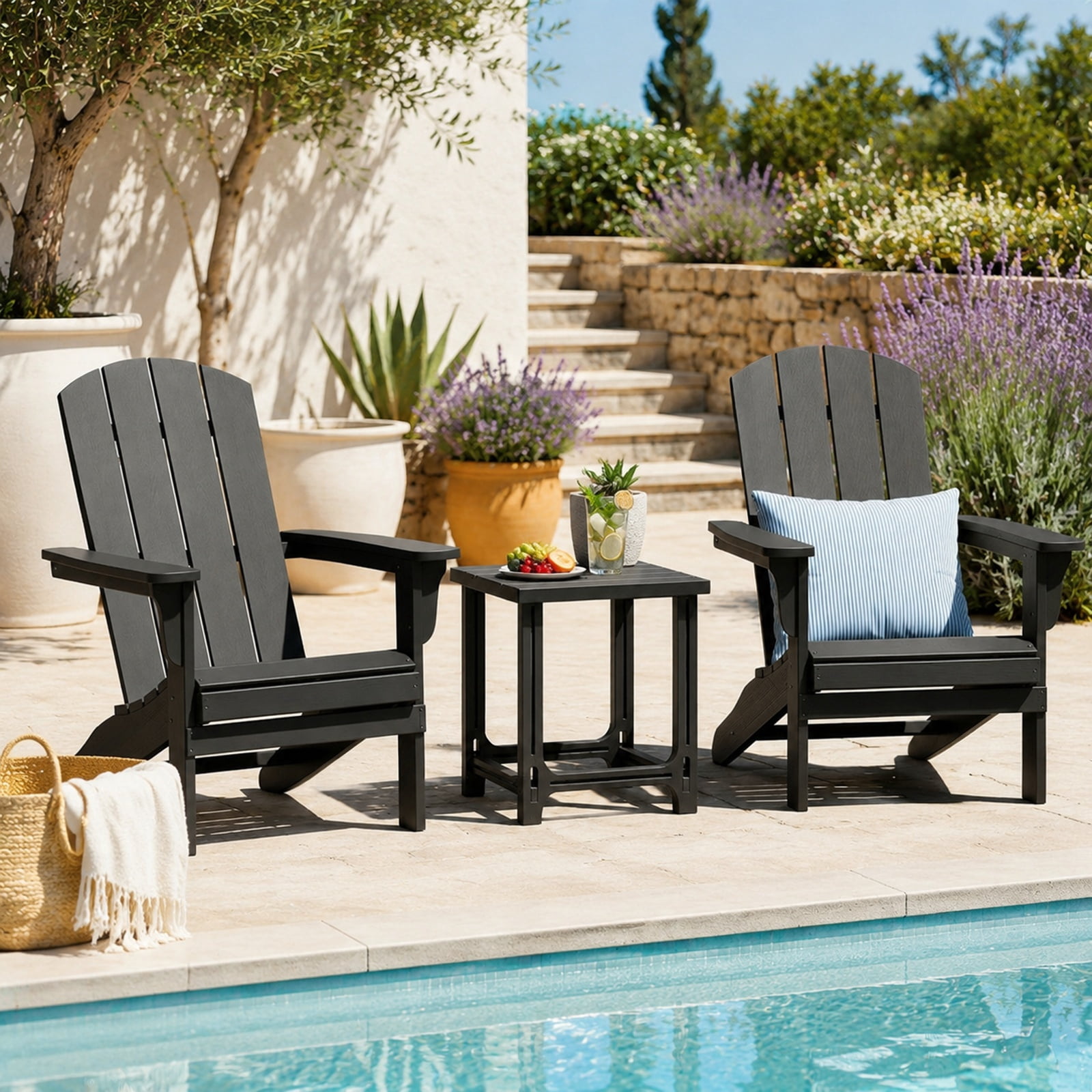 Biotree 18 Inch Outdoor Adirondack Side Table, Weatherproof HDPE Slatted End Table with Snap-Fit Build and 315 lbs Capacity, Black