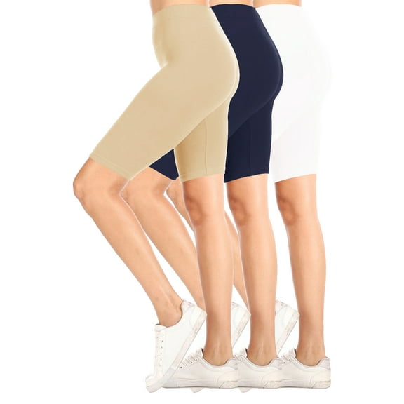 Women's Casual High Waist Stretch Basic Mid Thigh Active Biker Shorts Pants (Pack of 3)