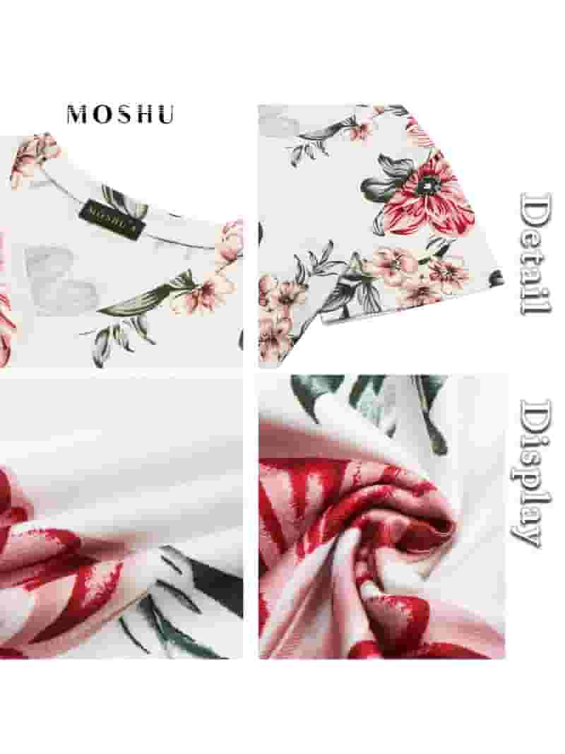 MOSHU Women's V-Neck Floral Print Plus-Size T-Shirt, Summer MOSHU Women's V-Neck Floral Print Plus-Size T-Shirt, Summer