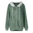 thumbnail image 4 of TQWQT Fleece Coats for Women, Winter Coat Fuzzy Fleece Jacket Hooded Colorblock Cardigan Coat Oversized Fluffy Sherpa Outerwear with Pockets Mint Green XXXXXL, 4 of 6
