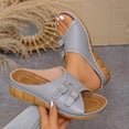thumbnail image 4 of Slides for Women Open Toe Buckle Strap Wedge Sandals Casual Slip on Slippers with Arch Support Summer Footwear Blue Size 6, 4 of 7