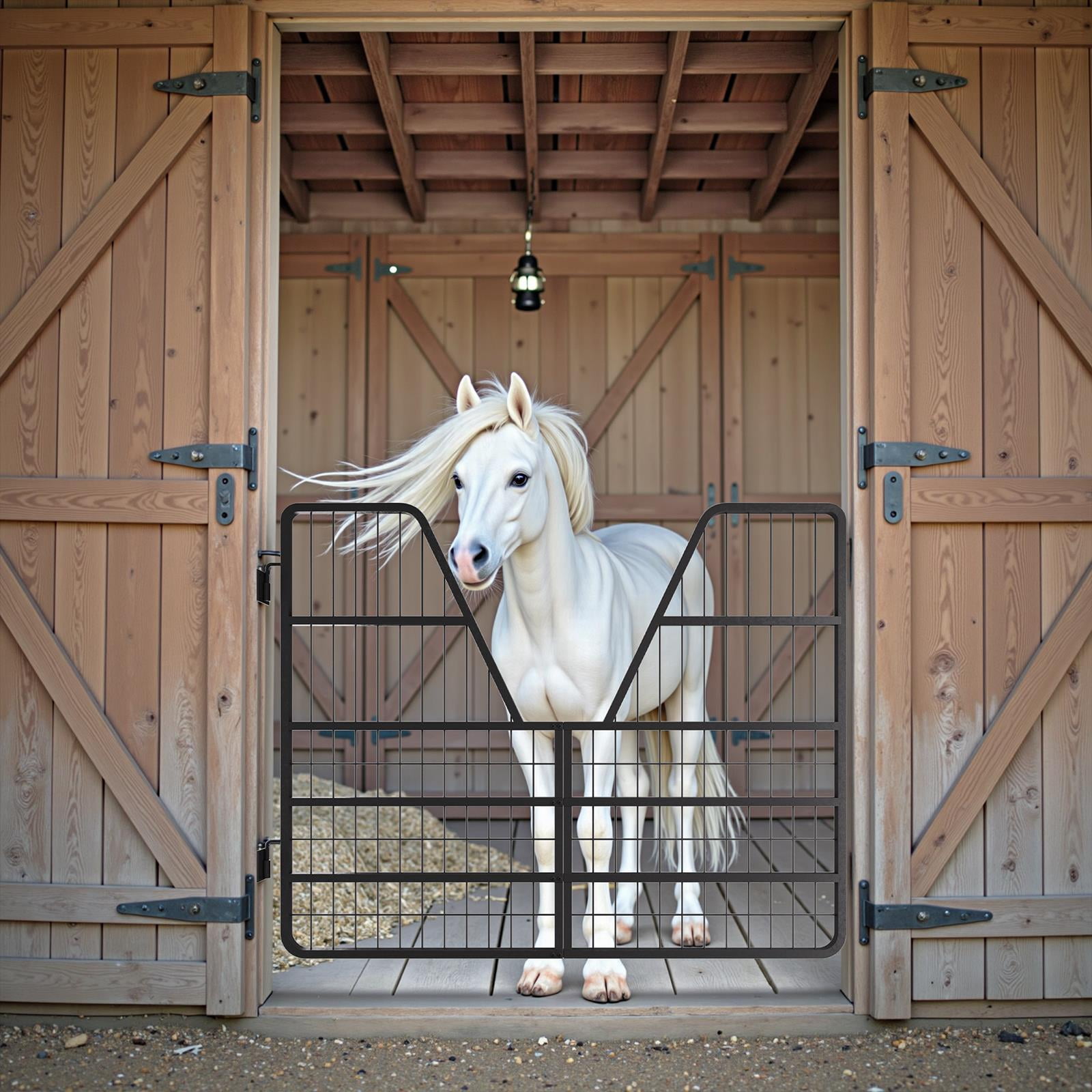 Heavy Duty Steel Horse Stall Gate 52"×42"×0.8" Scratch Resistant Black Coated Stable Door, Safety Barn Gate for Horse Stalls