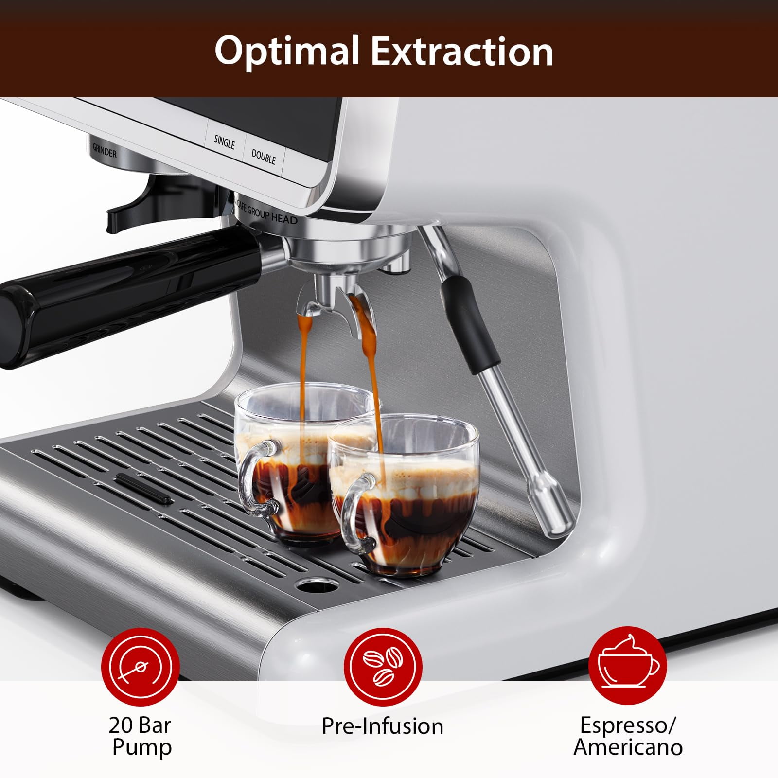Semi-Automatic Espresso Machine with Grinder - 20 Bar Pump System