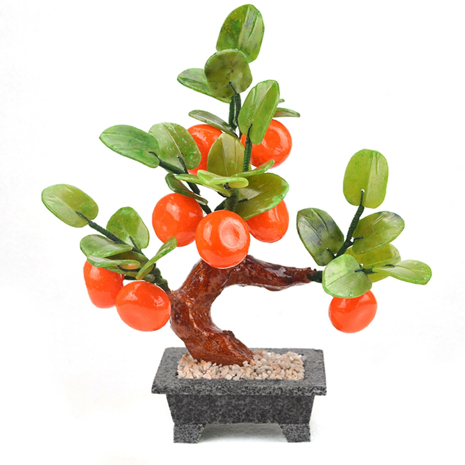 Jade Peach Bonsai Decor Hardstone Gemstone Tree Fruit Plant Feng Shui Prosperity 