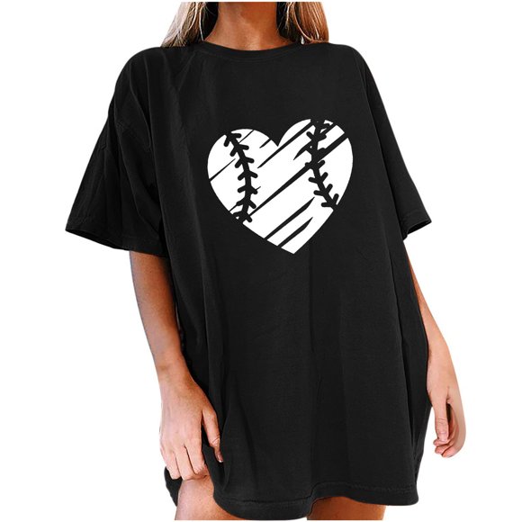Camisetas de manga corta holgadas informales con estampado de béisbol divertido Vintage y cuello redondo de verano para mujer OAVQHLG3B Store lin121212