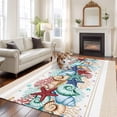 thumbnail image 3 of Summer Marine Washable Living Room Rugs 5'x8', Life Beach Starfish Shell Coral Vintage Linen Low Pile Throw Large Area Rug Non-Slip Sturdy Edge Binding Carpet for Living Room Kitchen Office, 3 of 9