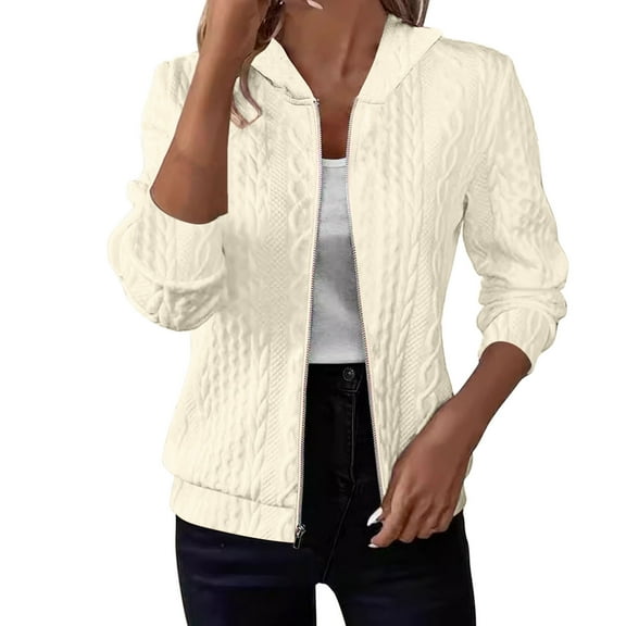 ZUKMRJPC Women's Zip Up Hoodies Sweatshirts Causal Long Sleeve Solid Color Hooded Cardigan Sweater Fall Lightweight Knit Outerwear
