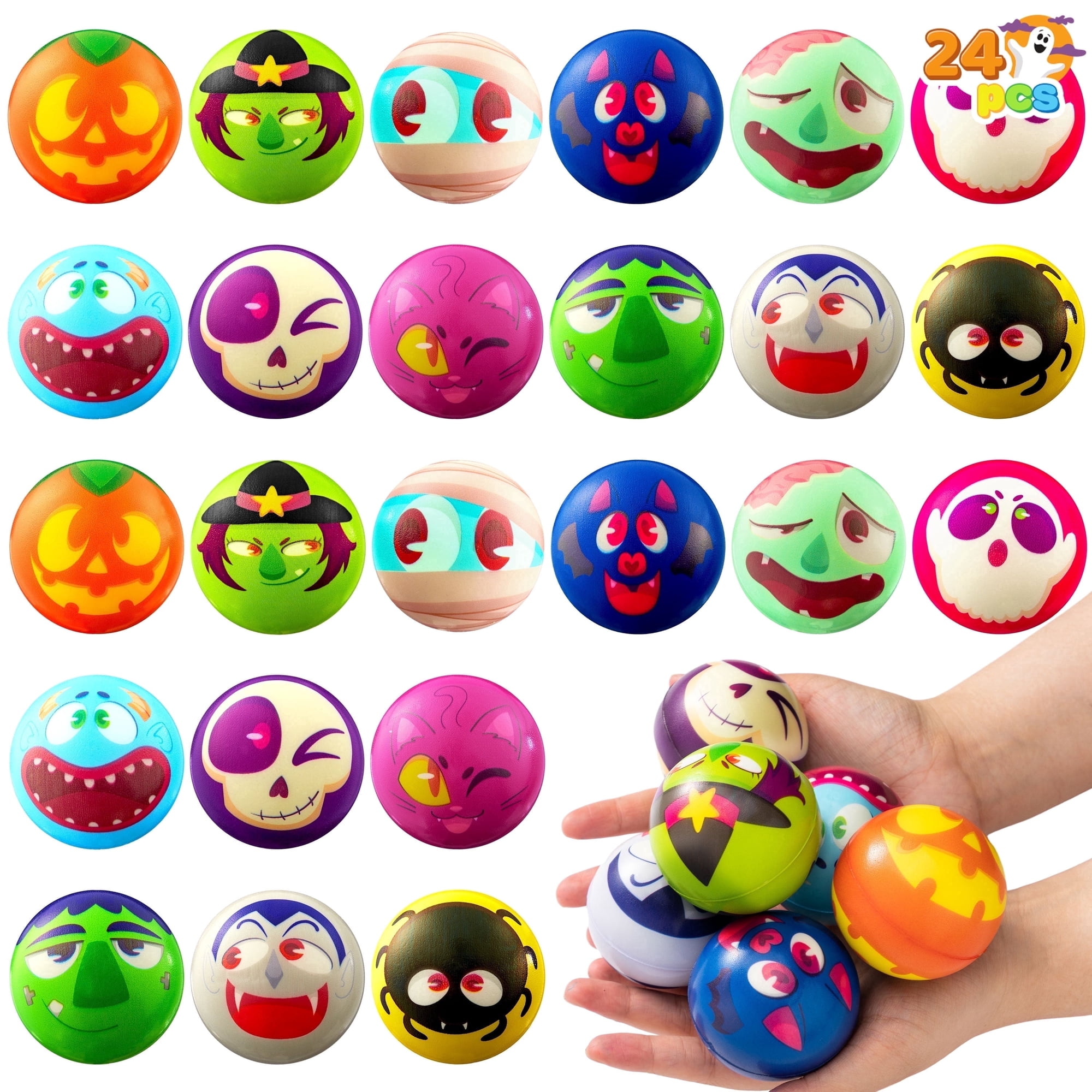 Joyfy 24 Pcs Halloween Toys for Kids Stress Balls, Fidget Toy Squishy Toys, Halloween Party Favors for Kids, Decoration Supplies, Party Bag Fillers