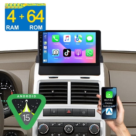 9" Android 15 4 64GB Car Radio Stereo for Dodge Journey 2009-2010 with Apple CarPlay/Android Auto/GPS Navi/Wi-Fi/BT 5.4/DSP/Backup Camera