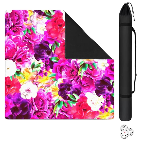 Floral Print 31.5x31.5 Inch Mahjong Table Mat Anti-Slip Rubber Surface Perfect for Game Night Includes Cards and Board Games