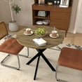 thumbnail image 3 of PAPROOS 31" Round Dining Table for 4, Kitchen Table, Dining Room Table with Thickened Wooden Tabletop and Metal Legs, Small Dining Table for kitchen, Breakfast Nook, Brown (only table), 3 of 8