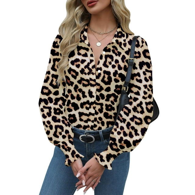 Blusa Zeagoo para mujer, con botones, manga larga, color marrón