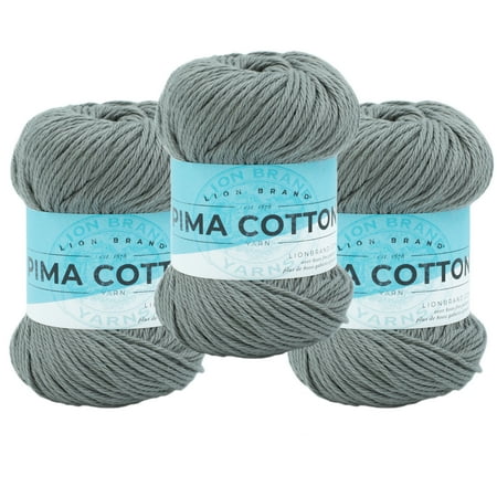UPC: 0842093125464 | Lion Brand Yarn Pima Cotton Pewter Basic Medium Cotton Gray Yarn 3 Pack
