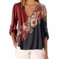 thumbnail image 2 of Blusa Camisa con cuello en V y estampado floral Blusa suelta de manga larga Top de mujer, Rojo, XL Noticed AP002021-20, 2 of 5