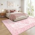 thumbnail image 3 of Janvonne Bohemian Pink Area Rug, Soft Low-Pile Washable Non-Slip Vintage Throw Rug for Living Room Bedroom Nursery, Stain Resistant Kid & Pet Friendly,5'x7', 3 of 8