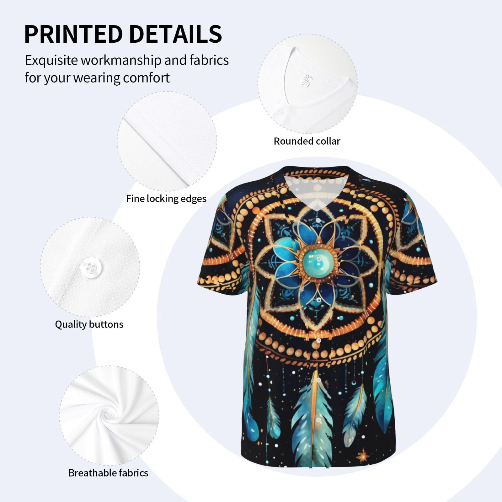 Mens Graphic Baseball T Shirt Short Sleeve Summer Casual Tee Top Jersey, Dream Native American Indian Tribal Starry