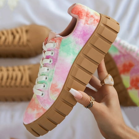 

YTJX Women s Fashion Casual Round Toe Platforms Lace Up Shoes Flat Walking Sneakers