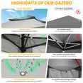 thumbnail image 5 of COBIZI Outdoor Canopy Gazebo 11x11 Pop up Gazebo Patio Gazebo with 4 Mosquito Netting Outdoor Canopy Shelter with 121 Square feet of Shade for Outdoor Lawn, Party, Garden, Backyard and Deck, Gray, 5 of 12