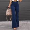 thumbnail image 1 of Pantalones Acampanados Con Parte Inferior De Campana Para Mujer, Pantalones Acampanados De Talle Alto Para Otoño E Invierno Para Mujer, Color Puro Para Ir De Compras Para Fiesta ANGGREK Azul Marino XL, 1 of 5