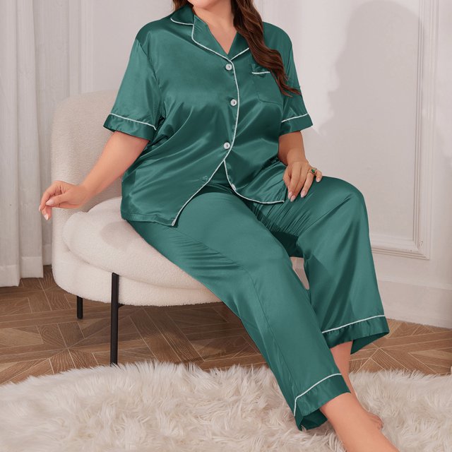 Pijama de seda artificial de verano de talla grande, pijama informal de moda, traje sexy y cómodo para mujer, ropa de casa