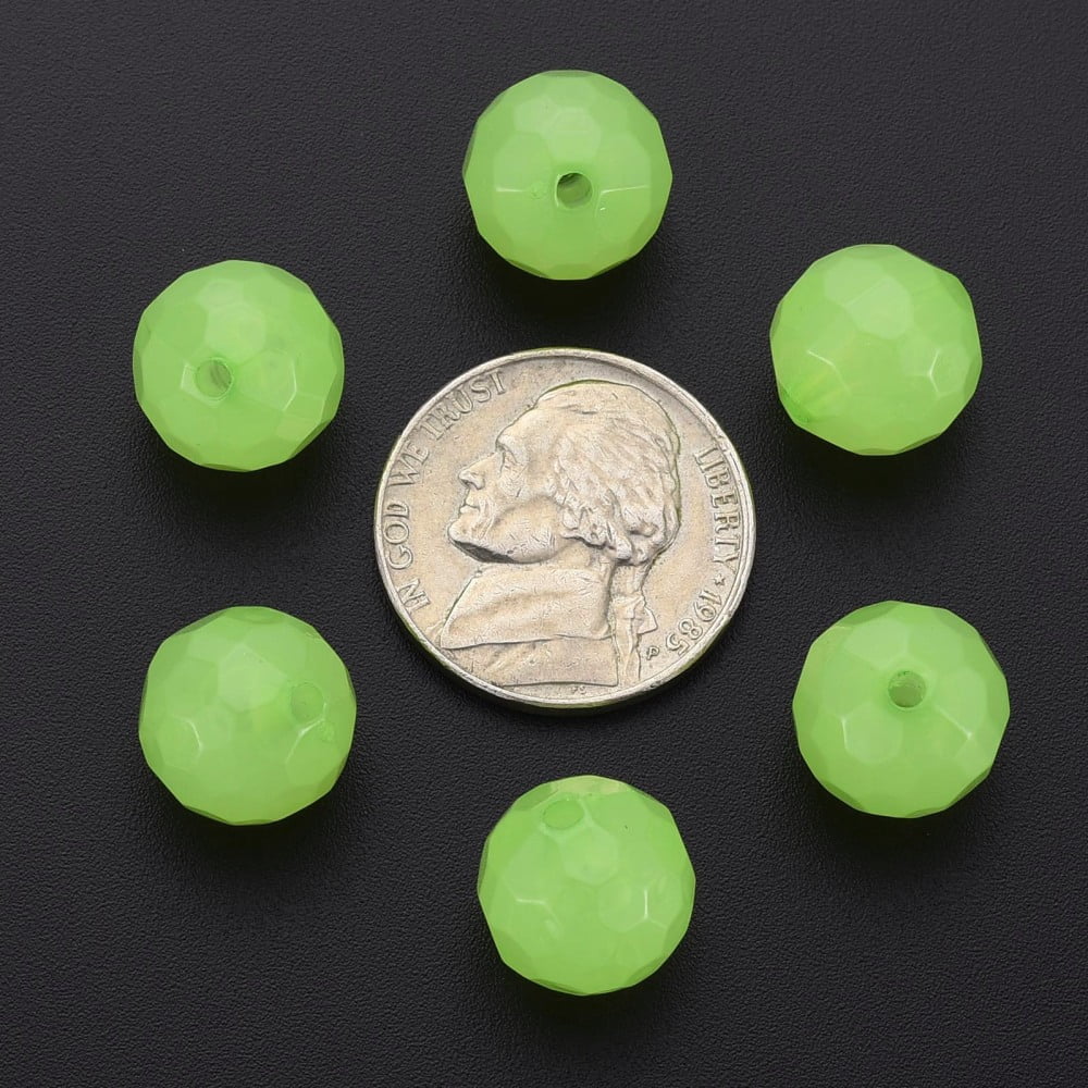 Imitation Jelly Acrylic Beads Faceted Round Light Green 12x11.5mm Hole: 1.8mm 560pcs/500g
