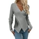 thumbnail image 1 of Jersey de manga larga con cuello en V para mujer: top de punto liso, corte ajustado para uso informal/al aire libre, tallas S-XL, 1 of 5