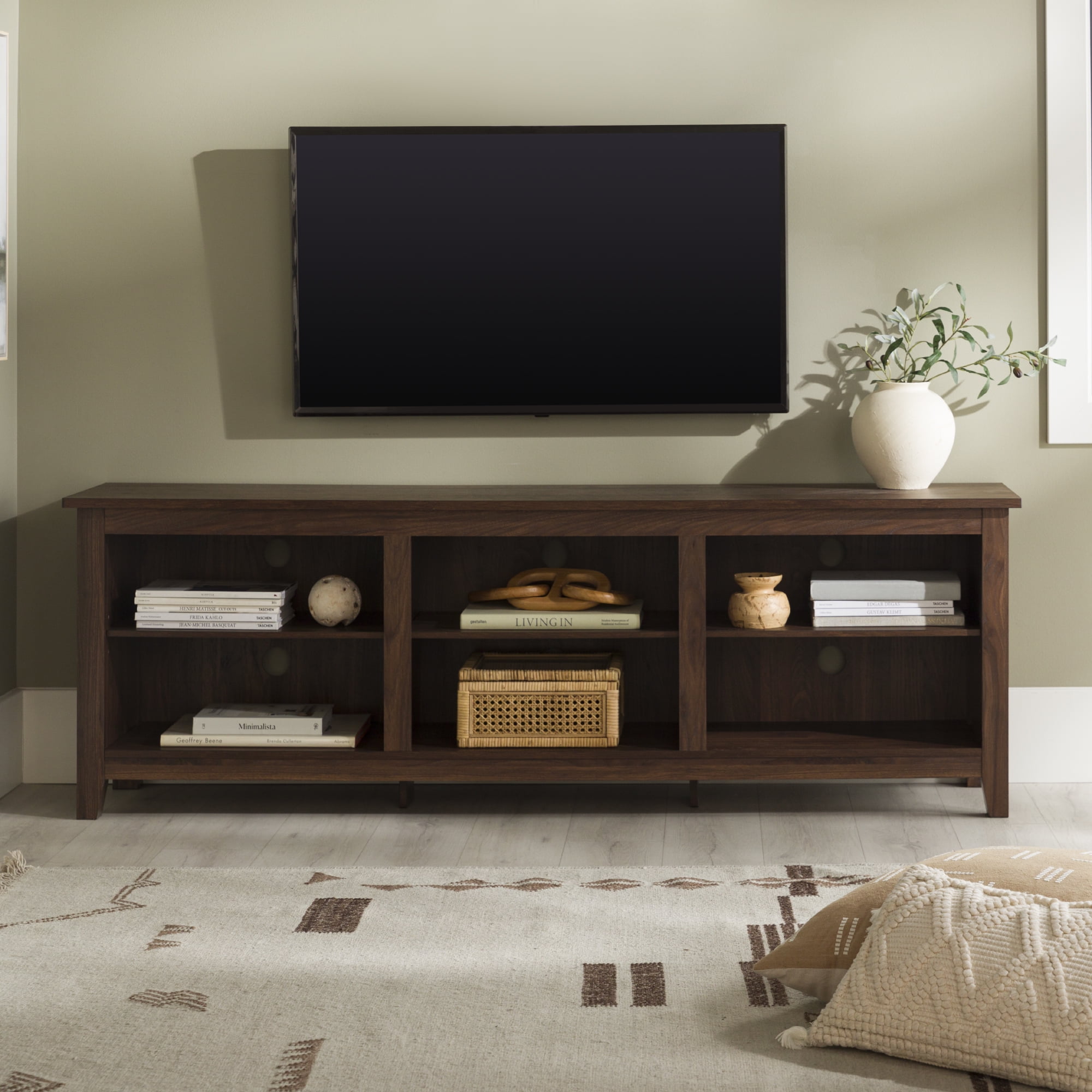 Woven Paths Open Storage TV Stand for TVs up to 80", Dark Walnut