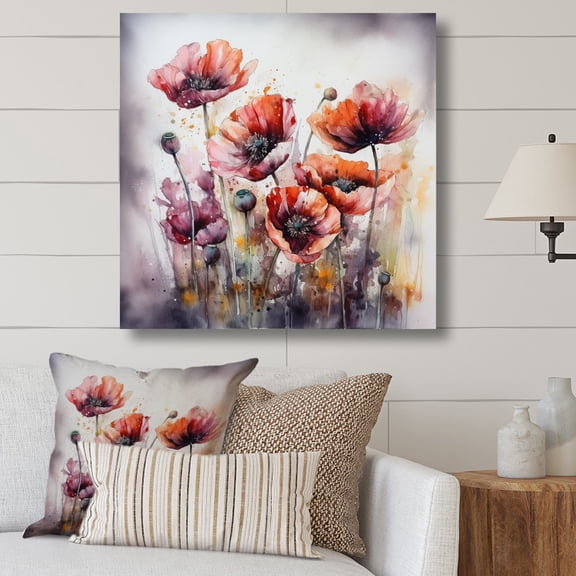 DESIGN ART Designart "Red Peonies Blooms I" Floral Peony Wall Art Prints 16 in. wide x 16 in. high