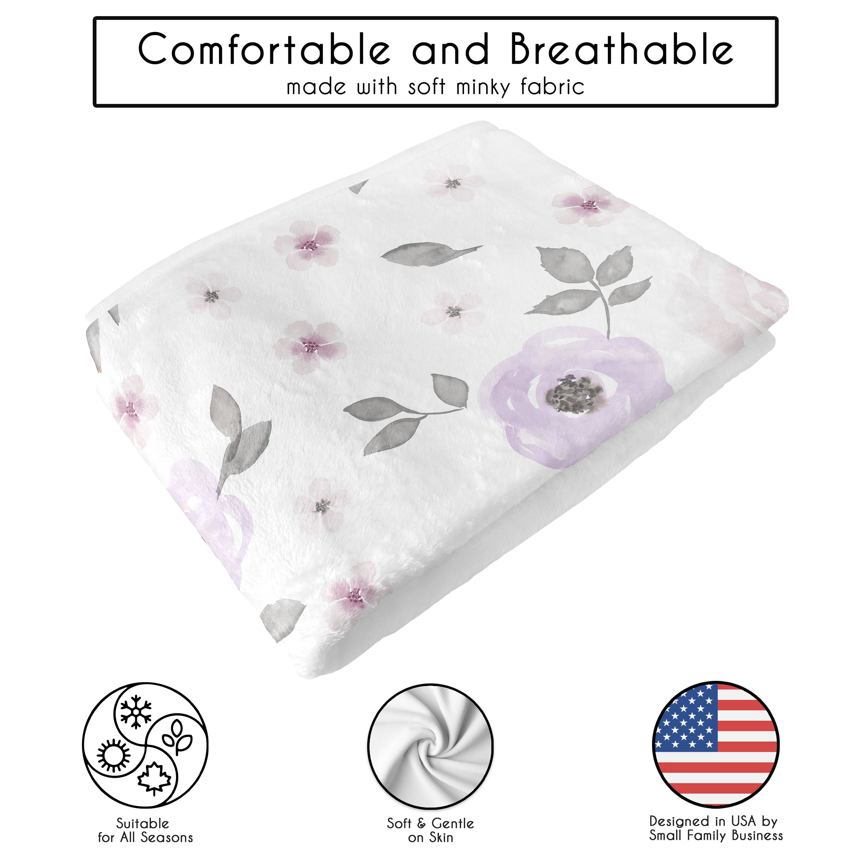 Sweet Jojo Designs Watercolor Floral Lavender and Grey Girl Toddler Blanket Baby Swaddle