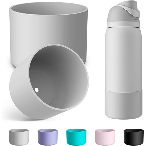2PCS Silicone Water Bottle Boot for Owala 40 Oz, Anti-Slip Protective Sleeve Bottom Bumper Protector for FreeSip, Twist, and Flip Stainless Steel Water Bottles (Milky Gray)