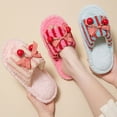 thumbnail image 7 of Xfvqtps Fluffy Slippers for Women Checkered Bow Tie Cherry Decor Winter Warm Open Toe Slip on Furry Cozy Indoor and Outdoor Plush Shoes Blue, 7 of 7