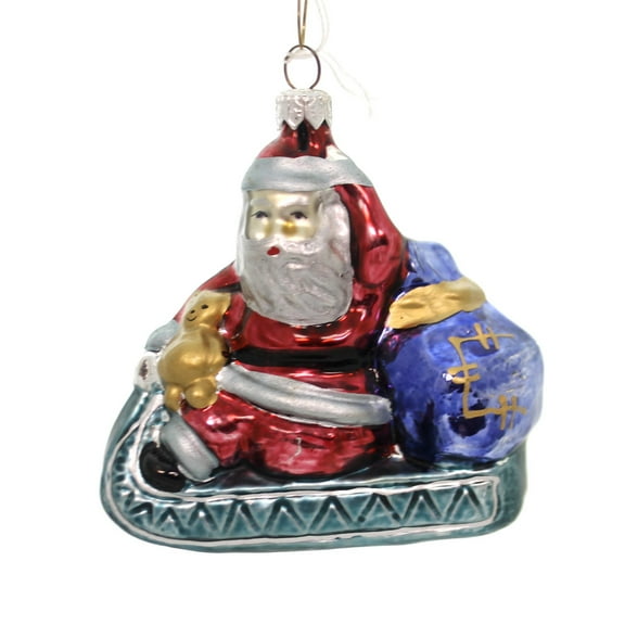 Holiday Ornaments Santa & Bear In Sleigh Glass Ornament Christmas Ta109