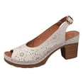 thumbnail image 4 of Rokment Womens Platform Dressy Sandals Summer Beach Classic Vintage Casual Leather Open Peep Toe Chunky Stackable High Heels Slingback Dress Shoes for Ladies White Size 7, 4 of 6