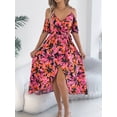 thumbnail image 5 of Women's Printed Cold Shoulder Midi Cami Dress with Tie Front and Front Slit for Summer Party Look 100% Polyester Fabric, 5 of 14
