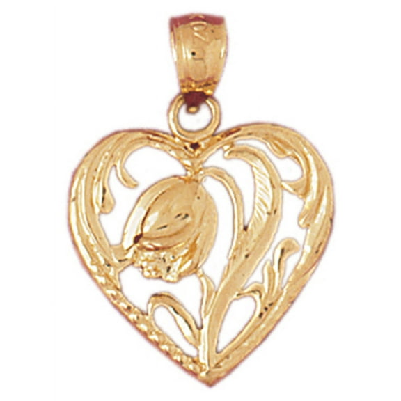 14K Yellow Gold Heart Pendant - 25 mm