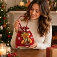 thumbnail image 7 of Festive Gift Bags Reusable Drawstring Gift Sacks with Handle Reindeer Holiday Xmas Party Favor Wrapping Bags for Candy Cookies Small Toys Stocking Stuffers, Set of 1, Cloth, 7 of 7