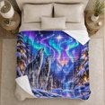 thumbnail image 5 of Northern Lights Aurora Wolf Family, Peaceful Mountain Lake Scene, Warm Flannel Blanket for Cabin and Lodge with Detailed Artwork, Outdoor Lovers Camping Gift, Fantasy Home Decor, 5 of 9