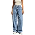 thumbnail image 2 of Karymi Capri Pants for Women High Waist Wide Leg Jeans, Button Fly Baggy Denim Pants, Loose Straight Trousers with Side Front Pockets Wide Leg Pants Woman, 2 of 6