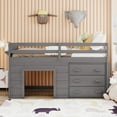 thumbnail image 2 of Bed Frame Twin Size Loft Bed with Cabinet and Shelf Gray, 2 of 8