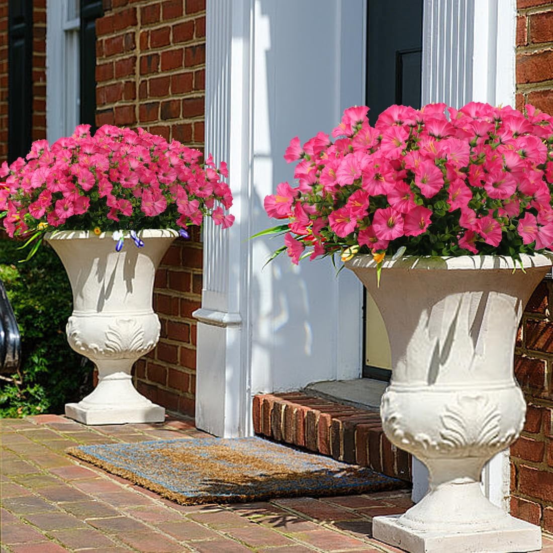 12 Bundles Artificial Morning Glory Fake Boxwood Shrubs UV Resistant No Fade Faux Greenery Plants for Indoor/Outdoor Hanging Planters, Home Garden, Porch, Patio Wedding Decor (Pink)